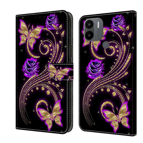 Xiaomi Redmi A1+ / A2 / A2+ Crystal 3D Shockproof Protective Leather Phone Case - Purple Flower Butterfly
