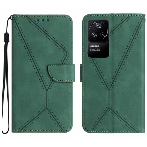 Xiaomi POCO F4 5G Stitching Embossed Leather Phone Case - Green
