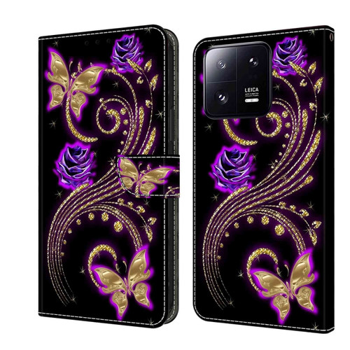 Xiaomi 13 Pro Crystal 3D Shockproof Protective Leather Phone Case - Purple Flower Butterfly