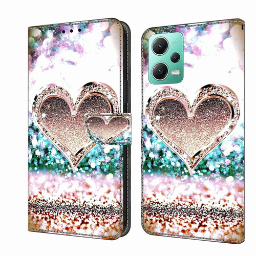 Xiaomi Redmi Note 12 5G Global / Poco X5 Crystal 3D Shockproof Protective Leather Phone Case - Pink Diamond Heart