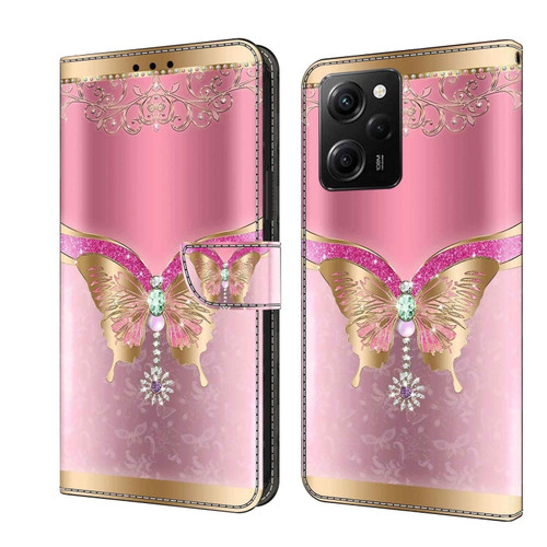 Xiaomi Redmi Note 12 Pro Global Crystal 3D Shockproof Protective Leather Phone Case - Pink Bottom Butterfly