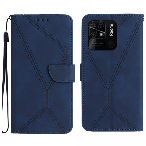 Xiaomi Redmi 10C Stitching Embossed Leather Phone Case - Blue