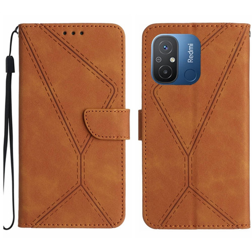 Xiaomi Redmi 11A Stitching Embossed Leather Phone Case - Brown