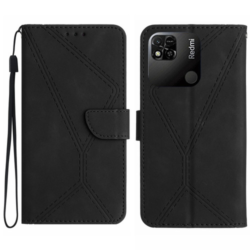 Xiaomi Redmi 10A Stitching Embossed Leather Phone Case - Black