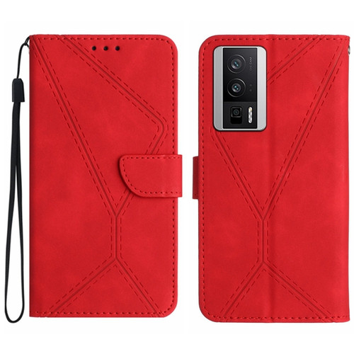 Xiaomi POCO F5 Pro 5G Stitching Embossed Leather Phone Case - Red