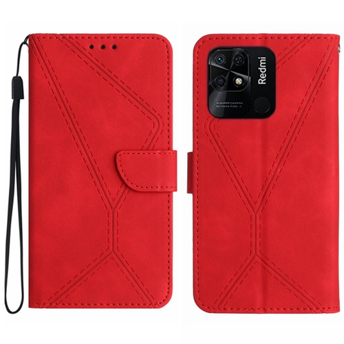 Xiaomi Redmi 10C Stitching Embossed Leather Phone Case - Red