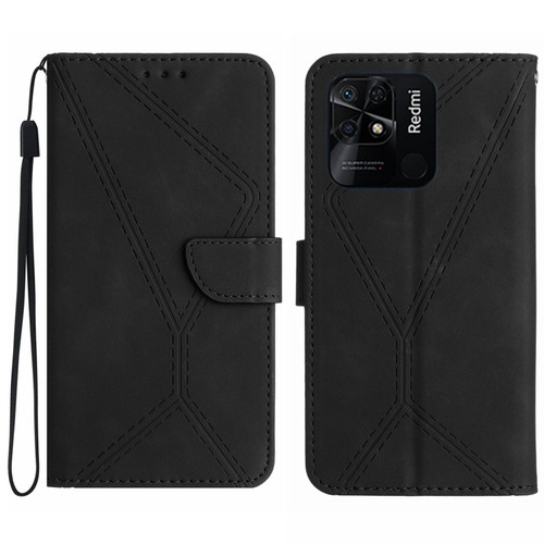 Xiaomi Redmi 10C Stitching Embossed Leather Phone Case - Black