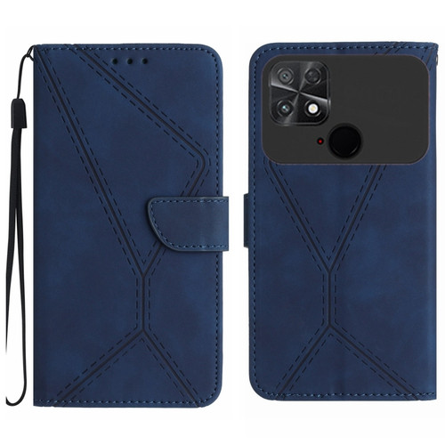 Xiaomi POCO C40 Stitching Embossed Leather Phone Case - Blue