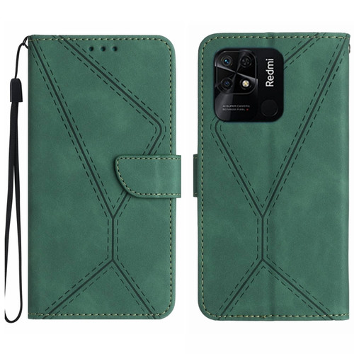 Xiaomi Redmi 10C Stitching Embossed Leather Phone Case - Green