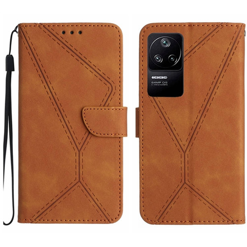 Xiaomi POCO F4 5G Stitching Embossed Leather Phone Case - Brown