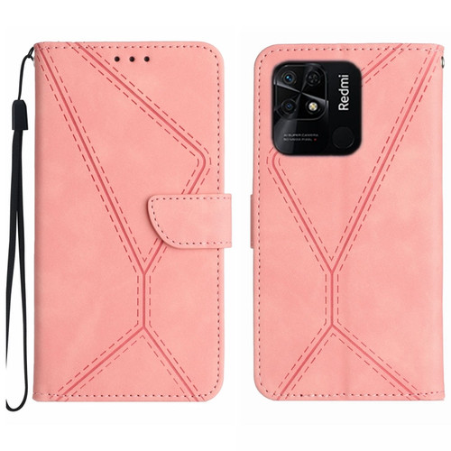 Xiaomi Redmi 10C Stitching Embossed Leather Phone Case - Pink