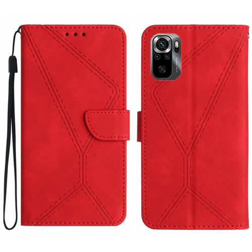 Xiaomi POCO M5S Stitching Embossed Leather Phone Case - Red