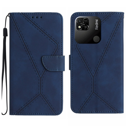 Xiaomi Redmi 10A Stitching Embossed Leather Phone Case - Blue