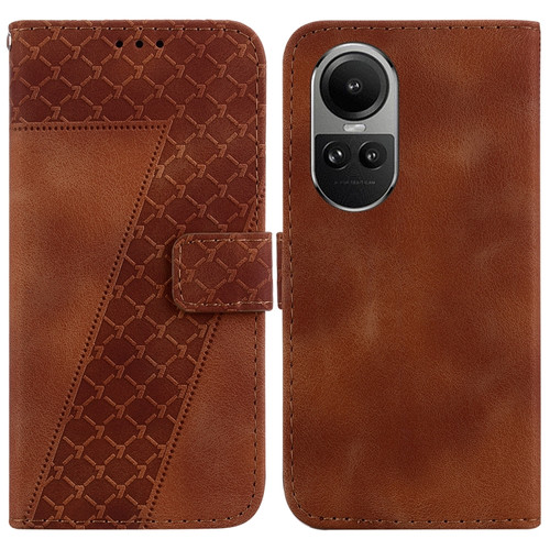OPPO Reno10 5G Global/Reno10 Pro Global 7-shaped Embossed Leather Phone Case - Brown