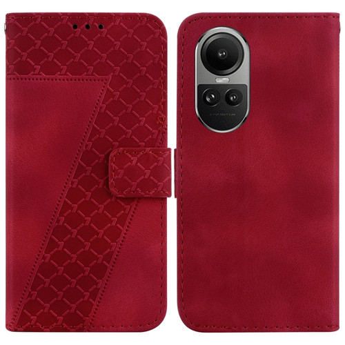 OPPO Reno10 5G Global/Reno10 Pro Global 7-shaped Embossed Leather Phone Case - Red
