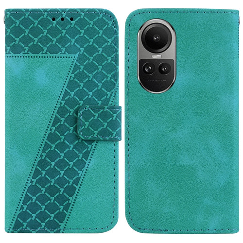 OPPO Reno10 5G Global/Reno10 Pro Global 7-shaped Embossed Leather Phone Case - Green