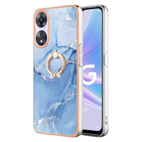 OPPO A78 / A58 Electroplating Marble Dual-side IMD Phone Case with Ring - Blue 018