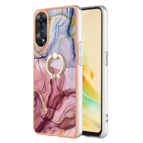 OPPO Reno8 T 4G Electroplating Marble Dual-side IMD Phone Case with Ring - Rose Red 014