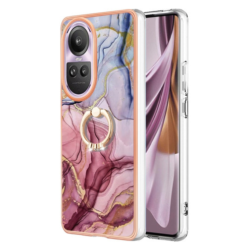 OPPO Reno10 Pro 5G Global Electroplating Marble Dual-side IMD Phone Case with Ring - Rose Red 014