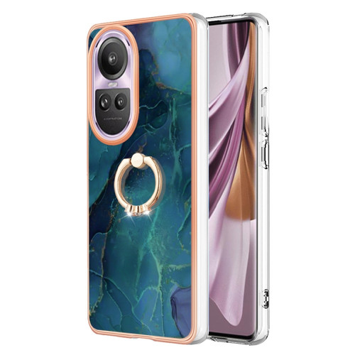 OPPO Reno10 Pro 5G Global Electroplating Marble Dual-side IMD Phone Case with Ring - Green 017