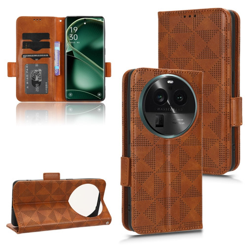 OPPO Find X6 5G Symmetrical Triangle Leather Phone Case - Brown