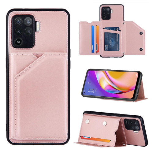 OPPO A94 Skin Feel PU + TPU + PC Back Cover Shockproof Case with Card Slots & Holder & Photo Frame - Rose Gold