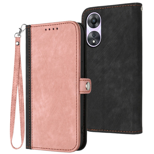 OPPO A58 4G Side Buckle Double Fold Hand Strap Leather Phone Case - Pink