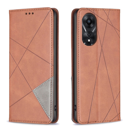 OPPO A78 5G Prismatic Invisible Magnetic Leather Phone Case - Brown