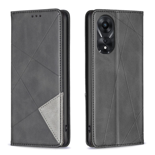 OPPO A78 5G Prismatic Invisible Magnetic Leather Phone Case - Black