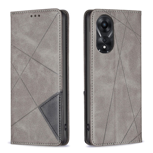 OPPO A78 5G Prismatic Invisible Magnetic Leather Phone Case - Grey