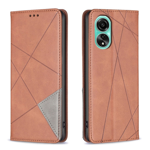 OPPO A78 4G Prismatic Invisible Magnetic Leather Phone Case - Brown