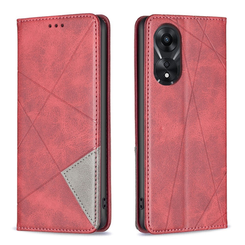 OPPO A78 5G Prismatic Invisible Magnetic Leather Phone Case - Red