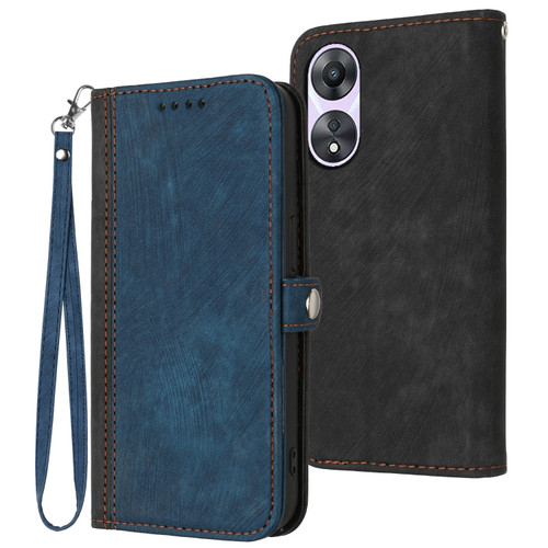 OPPO A58 4G Side Buckle Double Fold Hand Strap Leather Phone Case - Royal Blue