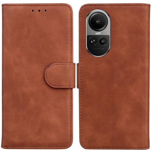 OPPO Reno10 5G Global/Reno10 Pro Global Skin Feel Pure Color Flip Leather Phone Case - Brown