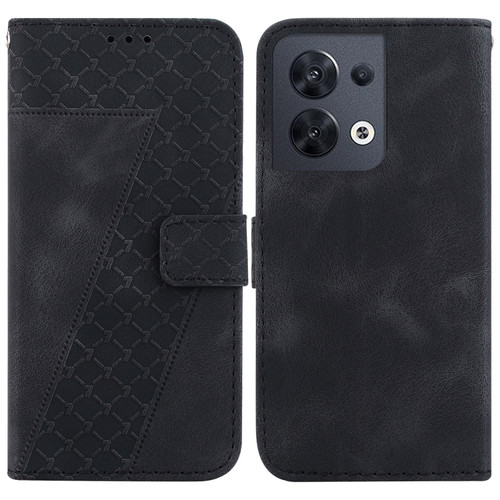 OPPO Reno8 5G 7-shaped Embossed Leather Phone Case - Black