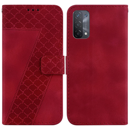 OPPO A74 5G/A93 5G/A54 5G 7-shaped Embossed Leather Phone Case - Red