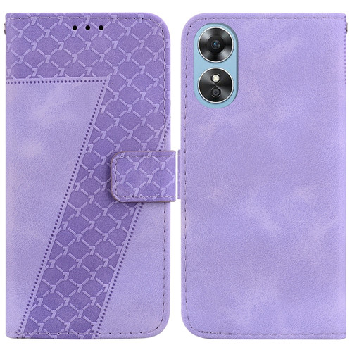 OPPO A17/A17K 7-shaped Embossed Leather Phone Case - Purple