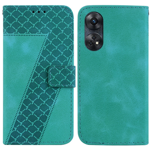 OPPO Reno8 T 4G 7-shaped Embossed Leather Phone Case - Green