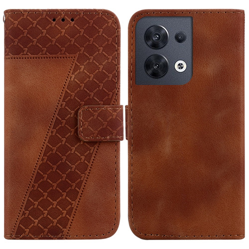 OPPO Reno8 5G 7-shaped Embossed Leather Phone Case - Brown