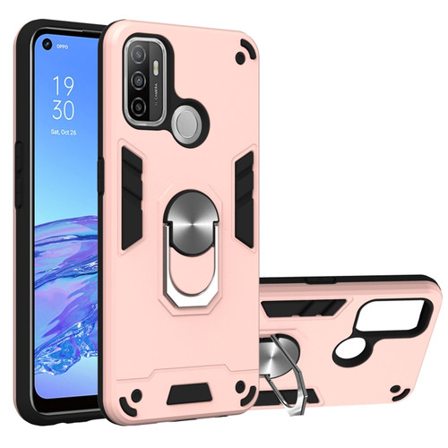 OPPO A32 2020 / A53 / A33 2020 Armour Series PC + TPU Protective Case with Ring Holder - Rose Gold