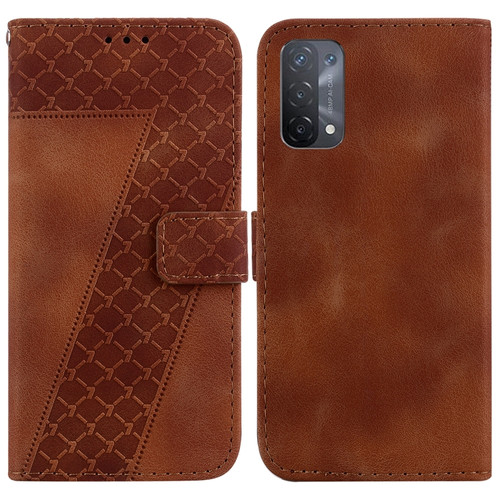 OPPO A74 5G/A93 5G/A54 5G 7-shaped Embossed Leather Phone Case - Brown