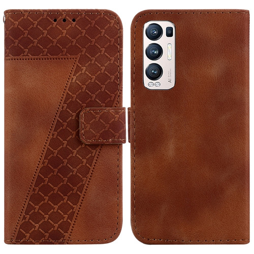OPPO Find X3 Neo/Reno5 Pro+ 5G 7-shaped Embossed Leather Phone Case - Brown