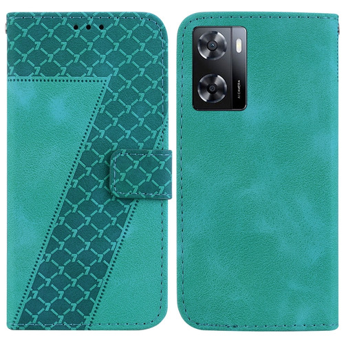 OPPO A57 5G/A57s 4G Global/A57 4G/K10 5G/A57e 4G/A77 4G/A77s 7-shaped Embossed Leather Phone Case - Green