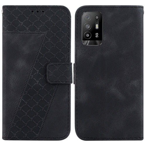 OPPO A94 5G/F19 Pro+ 5G/Reno5 Z 7-shaped Embossed Leather Phone Case - Black
