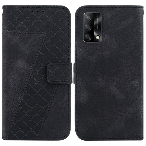 OPPO A74 4G/F19 4G 7-shaped Embossed Leather Phone Case - Black