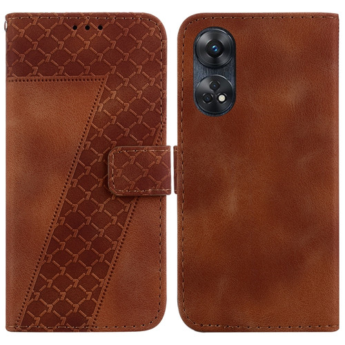 OPPO Reno8 T 4G 7-shaped Embossed Leather Phone Case - Brown