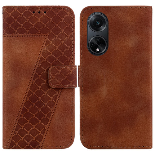 OPPO A98 5G/F23 5G India Version 7-shaped Embossed Leather Phone Case - Brown