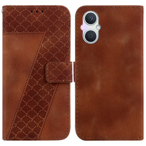 OPPO A96 5G/Reno7 Z 5G 7-shaped Embossed Leather Phone Case - Brown