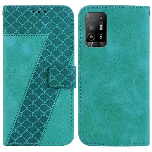 OPPO A94 5G/F19 Pro+ 5G/Reno5 Z 7-shaped Embossed Leather Phone Case - Green