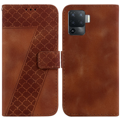 OPPO A94 4G/F19 Pro/Reno5 F 7-shaped Embossed Leather Phone Case - Brown